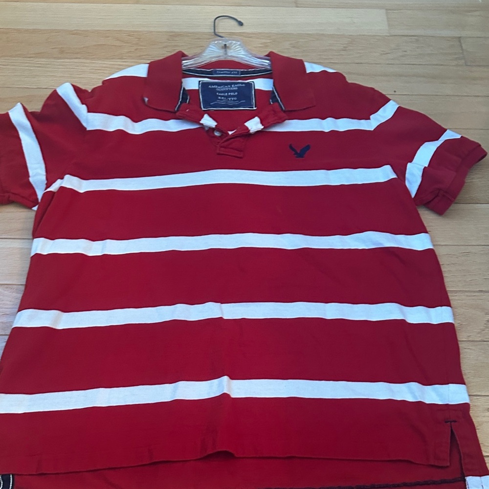 American Eagle Outfitters Red and White Polo Shirt